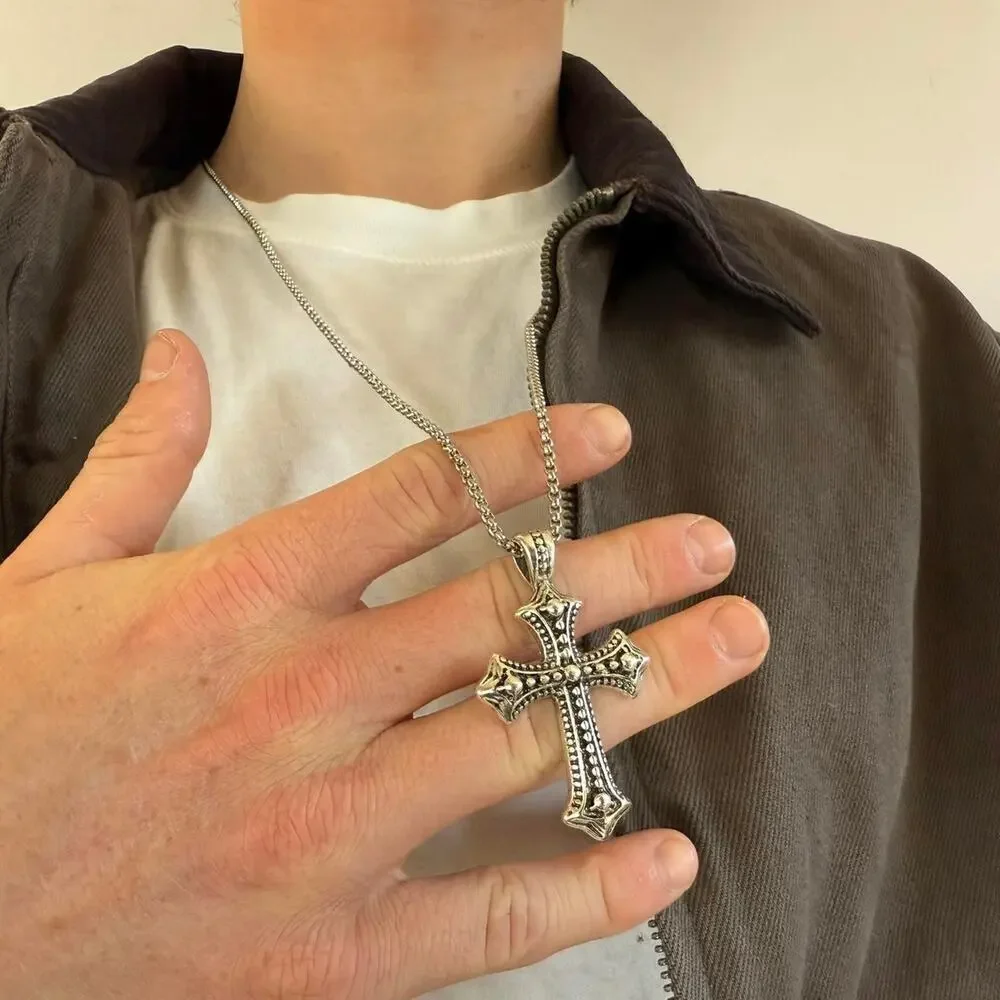 Silver tone cross pendant necklace